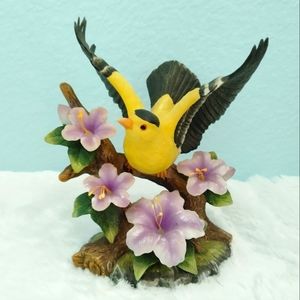 Goldfinch and Lilies Vintage Ceramic Hand Painted Figurine Cottagcore